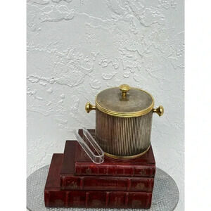 Vintage Collection Decorative Ribbed Ice Bucket Silver Gold Chrome Size 6"x6"